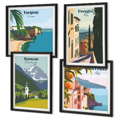Polittico con cornice Paesaggi montani e città