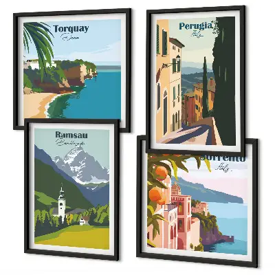 Paesaggi montani e città polittico con cornice