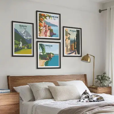 Paesaggi montani e città polittico con cornice
