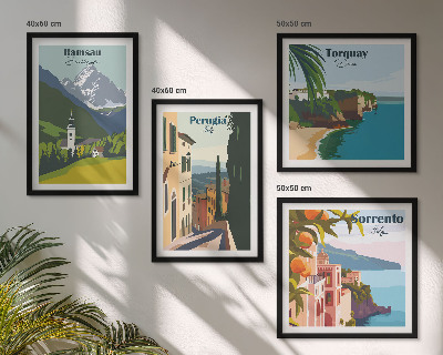 Polittico con cornice Paesaggi montani e città