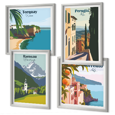Polittico con cornice Paesaggi montani e città