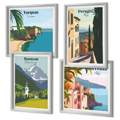 Paesaggi montani e città polittico con cornice