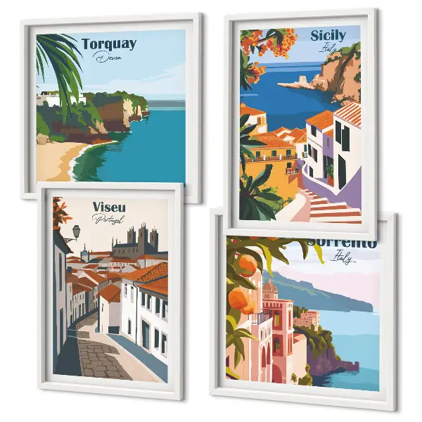 Galleria a parete illustrazioni del mondo in stile retrò