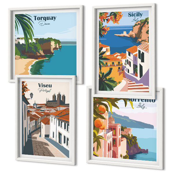 Galleria a parete Illustrazioni in stile retrò di città del mondo