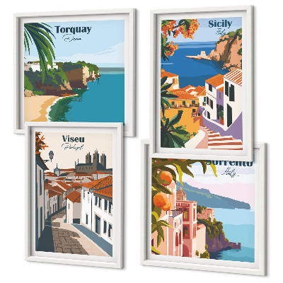Galleria a parete Illustrazioni in stile retrò di città del mondo