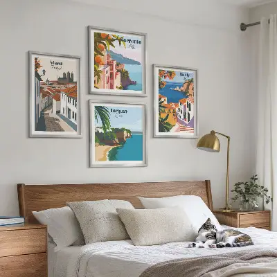 Galleria a parete illustrazioni del mondo in stile retrò