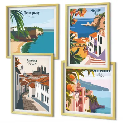 Galleria a parete illustrazioni del mondo in stile retrò