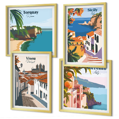 Galleria a parete Illustrazioni in stile retrò di città del mondo