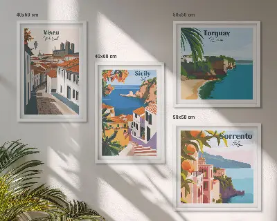 Galleria a parete illustrazioni del mondo in stile retrò