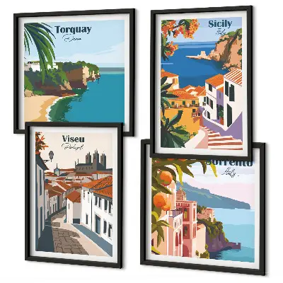 Galleria a parete illustrazioni del mondo in stile retrò
