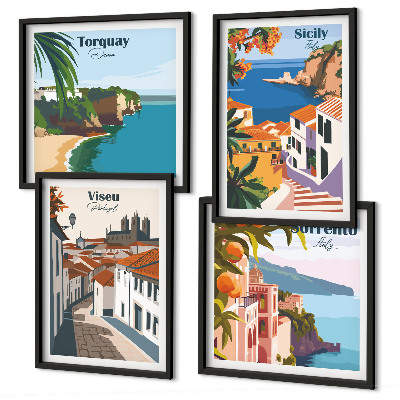 Galleria a parete Illustrazioni in stile retrò di città del mondo