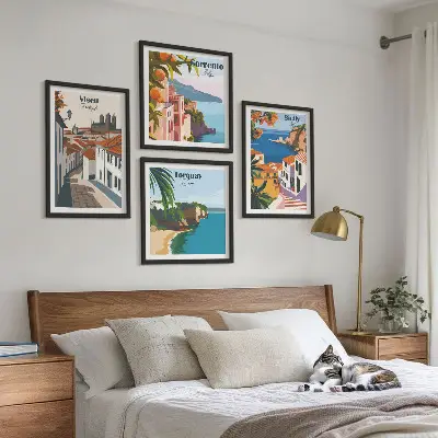 Galleria a parete illustrazioni del mondo in stile retrò