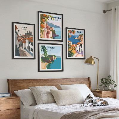 Galleria a parete Illustrazioni in stile retrò di città del mondo