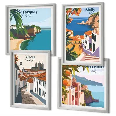 Galleria a parete illustrazioni del mondo in stile retrò