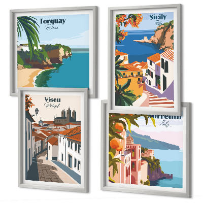 Galleria a parete Illustrazioni in stile retrò di città del mondo