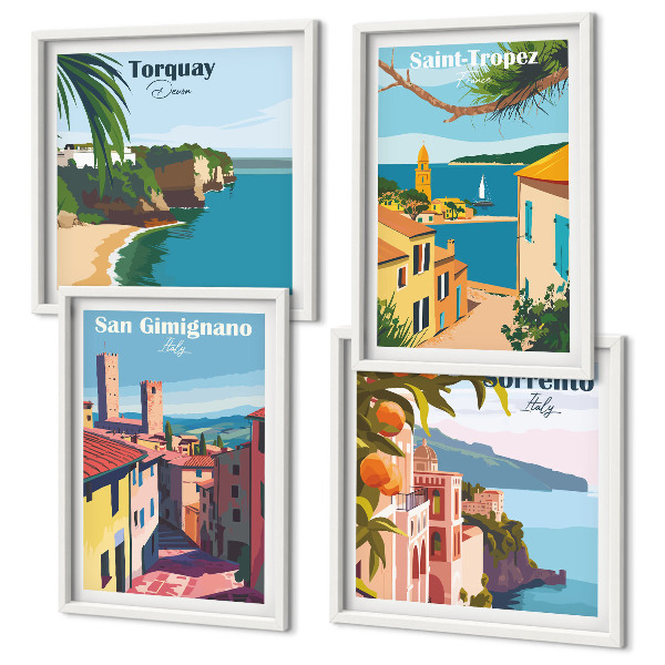 Composizione di 4 quadri città balneari italiane