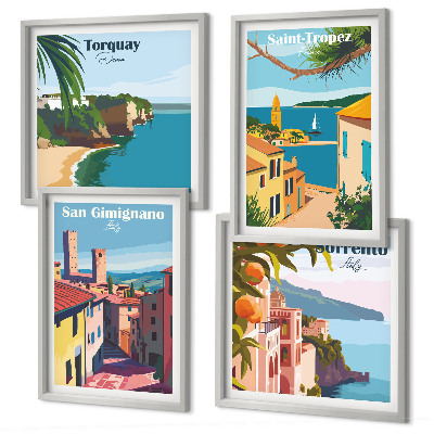 Composizione di 4 quadri città balneari italiane