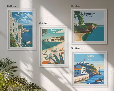 Paesaggi turistici sul mare quadro con cornice
