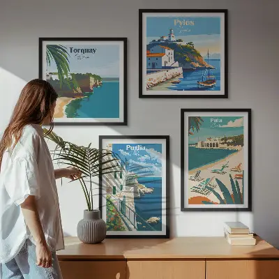Paesaggi turistici sul mare quadro con cornice