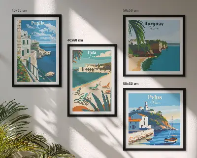 Paesaggi turistici sul mare quadro con cornice