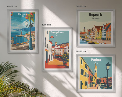 Composizione di 4 quadri Illustrazioni di città in stile retrò