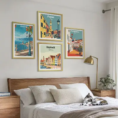 Set di 4 quadri con illustrazioni di città in stile retrò set di 4 stampe decorative