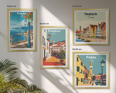 Composizione di 4 quadri Illustrazioni di città in stile retrò