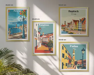 Set di 4 quadri con illustrazioni di città in stile retrò set di 4 stampe decorative