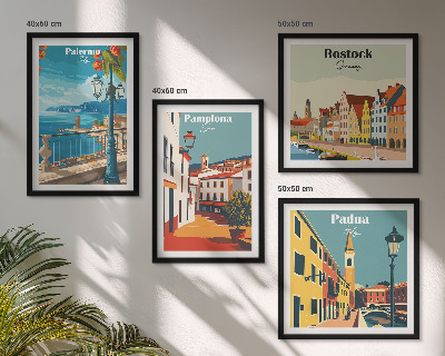Composizione di 4 quadri Illustrazioni di città in stile retrò