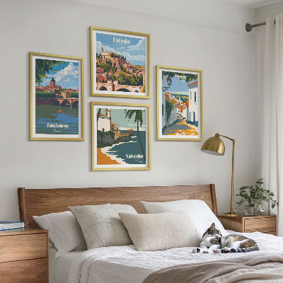 Polittico con cornice Grafica urbana in stile retrò