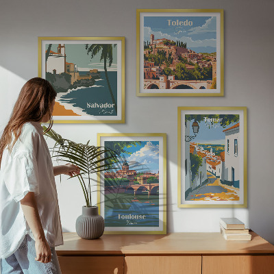 Polittico con cornice Grafica urbana in stile retrò