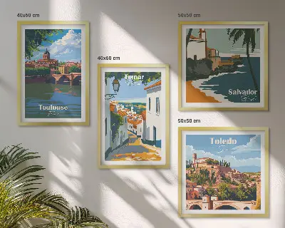 Grafica urbana in stile retrò con cornice polittico