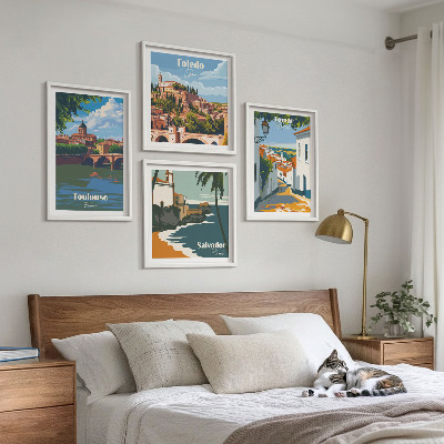 Polittico con cornice Grafica urbana in stile retrò