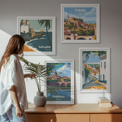 Polittico con cornice Grafica urbana in stile retrò
