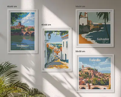 Grafica urbana in stile retrò con cornice polittico