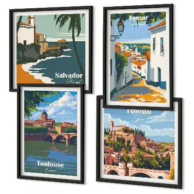 Grafica urbana in stile retrò con cornice polittico