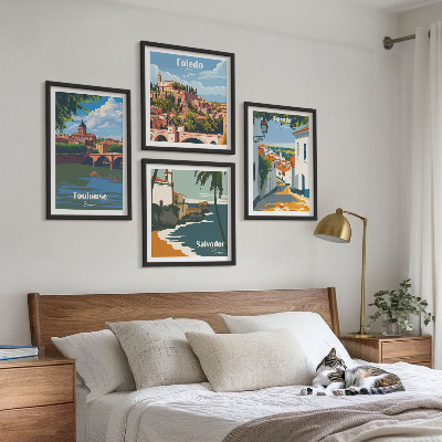 Polittico con cornice Grafica urbana in stile retrò
