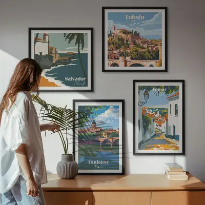 Grafica urbana in stile retrò con cornice polittico