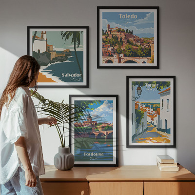 Polittico con cornice Grafica urbana in stile retrò