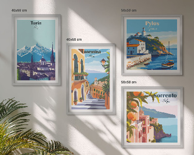 Polittico con cornice Illustrazioni colorate di città retrò