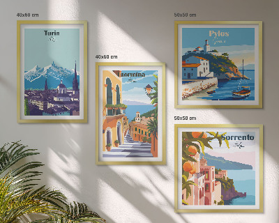 Polittico con cornice Illustrazioni colorate di città retrò