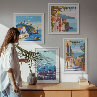 Polittico con cornice Illustrazioni colorate di città retrò