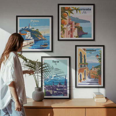 Polittico con cornice Illustrazioni colorate di città retrò
