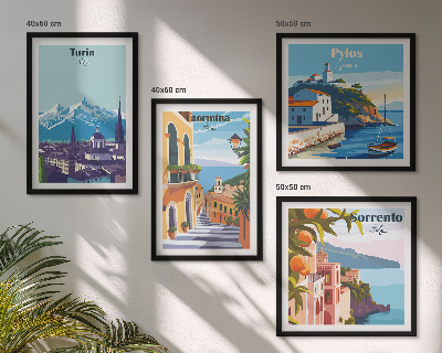 Polittico con cornice Illustrazioni colorate di città retrò