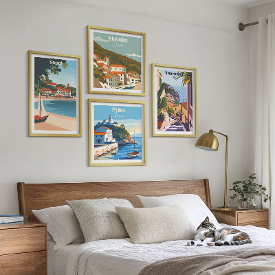 Composizione di 4 quadri Illustrazioni di città costiere