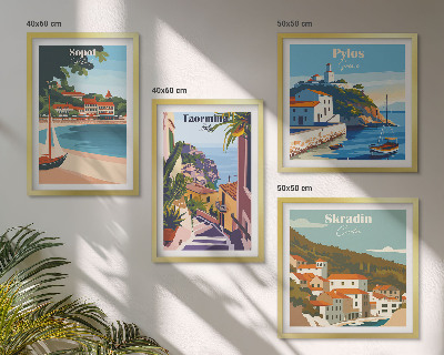 Composizione di 4 quadri Illustrazioni di città costiere