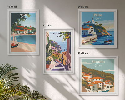 Composizione di 4 quadri Illustrazioni di città costiere