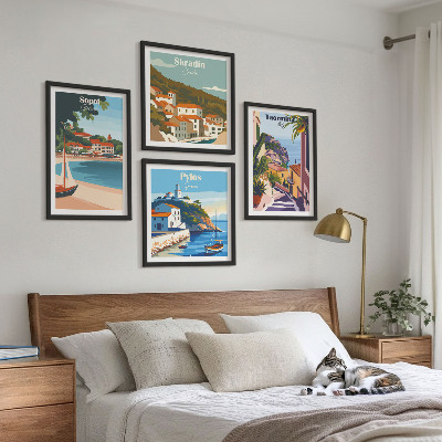 Composizione di 4 quadri Illustrazioni di città costiere