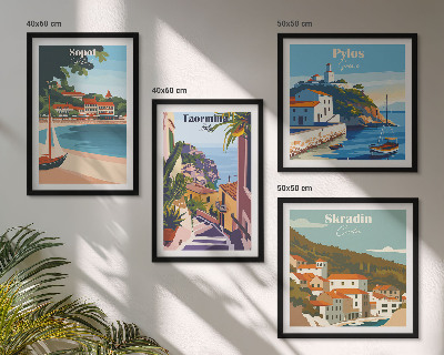 Composizione di 4 quadri Illustrazioni di città costiere