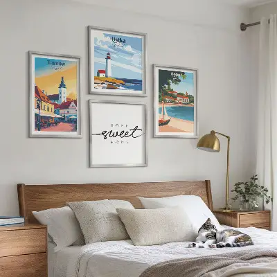 Set di 4 quadri raffiguranti le città polacche di Ustka, Tarnów e Sopot
